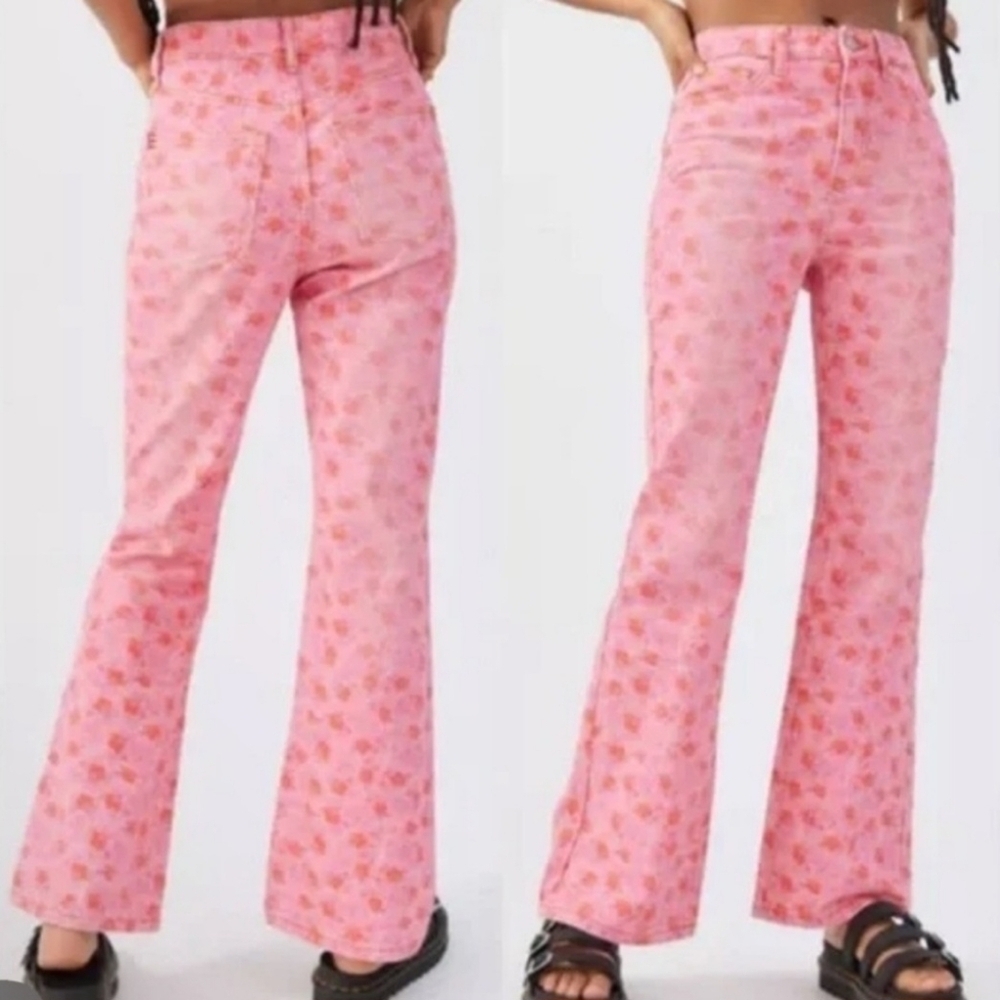 BDG Urban Outfitters Pink Floral High-Rise Flare Jeans size 25